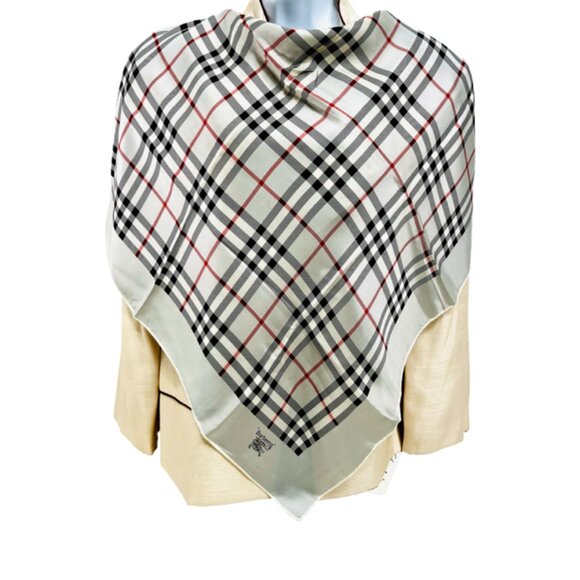 Burberrys 100% Silk Scarf 34" Nova Check Plaid Equestrian Knight Gray Black (61) - Picture 1 of 14